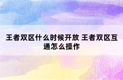 王者双区什么时候开放 王者双区互通怎么操作